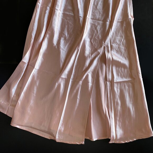 Vtg *NWT Romantic Satin Slip Maxi Dress Split Light Pink Spaghetti Strap Size M - Picture 4 of 7